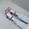 imageSHEMEE Denim Sandals for Women Chunky Block Heels Round Toe Jean High Heeled SandalsBluezip