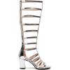 imageSHEMEE Womens Chunky Heel Gladiator Roman Sandals Knee High Summer Boots Patent Leather Round Open Toe Back Zipper ShoesSilver