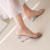 imageSHEMEE Womens Clear Wedge Heel Mules Sandals Shoes Opentoe Slip On Transparent High Heeled Slides SlippersSilver 1