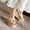 imageSHEMEE Womens Faux Suede Wedge Heel Slippers Thong Slides Platform Flip Flops Beach Sandals Slipon Summer ShoesBeige