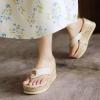 imageSHEMEE Womens Faux Suede Wedge Heel Slippers Thong Slides Platform Flip Flops Beach Sandals Slipon Summer ShoesBeige