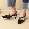 imageSHEMEE Womens Genuine Leather Heeled Sandals Pumps Stiletto High Heel Square Closed Toe Slip On Slingback Dress Sandal ShoesBlack
