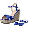 imageSHEMEE Womens Peep Toe Wedge Heels Sandals Stylish Platform High Heeled SandalsBlue Polka Dots