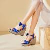 imageSHEMEE Womens Peep Toe Wedge Heels Sandals Stylish Platform High Heeled SandalsBlue Polka Dots