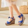 imageSHEMEE Womens Peep Toe Wedge Heels Sandals Stylish Platform High Heeled SandalsBlue Polka Dots