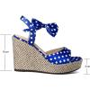 imageSHEMEE Womens Peep Toe Wedge Heels Sandals Stylish Platform High Heeled SandalsBlue Polka Dots