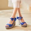 imageSHEMEE Womens Peep Toe Wedge Heels Sandals Stylish Platform High Heeled SandalsBlue Polka Dots