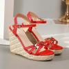 imageSHEMEE Womens Peep Toe Wedge Heels Sandals Stylish Platform High Heeled SandalsRed