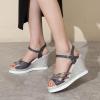 imageSHEMEE Womens Sequin Glitter Wedge Platform Sandals Sparkling Ankle Strap Buckle High Heeled Summer Sandalias ShoesBlack