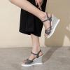 imageSHEMEE Womens Sequin Glitter Wedge Platform Sandals Sparkling Ankle Strap Buckle High Heeled Summer Sandalias ShoesBlack