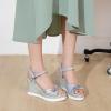 imageSHEMEE Womens Sequin Glitter Wedge Platform Sandals Sparkling Ankle Strap Buckle High Heeled Summer Sandalias ShoesSilver