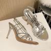 imageSHEMEE Womens Strappy Sandals Open Toe High Heels Ankle Strap Heeled Sandals for Women Summer Nightclub Party Dress ShoesSilver Style2