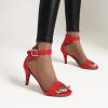 imageSHEMEE Womens Summer Ankle Strap Kitten Heel Pump Sandals Stiletto High Heeled Round Open Toe Buckle ShoesRed