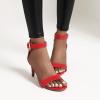 imageSHEMEE Womens Summer Ankle Strap Kitten Heel Pump Sandals Stiletto High Heeled Round Open Toe Buckle ShoesRed