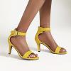 imageSHEMEE Womens Summer Ankle Strap Kitten Heel Pump Sandals Stiletto High Heeled Round Open Toe Buckle ShoesYellow