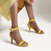 imageSHEMEE Womens Summer Ankle Strap Kitten Heel Pump Sandals Stiletto High Heeled Round Open Toe Buckle ShoesYellow