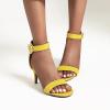 imageSHEMEE Womens Summer Ankle Strap Kitten Heel Pump Sandals Stiletto High Heeled Round Open Toe Buckle ShoesYellow