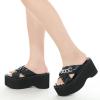 imageSHEMEE Womens Wedge Platform Slides Sandals Open Toe Goth Beach Slippers Black Punk Gothic High Heel Summer ShoesBlack