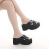 imageSHEMEE Womens Wedge Platform Slides Sandals Open Toe Goth Beach Slippers Black Punk Gothic High Heel Summer ShoesBlack