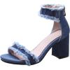 imageSHEMEE Denim Sandals for Women Chunky Block Heels Round Toe Jean High Heeled SandalsBluezip
