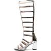 imageSHEMEE Womens Chunky Heel Gladiator Roman Sandals Knee High Summer Boots Patent Leather Round Open Toe Back Zipper ShoesSilver