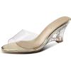 imageSHEMEE Womens Clear Wedge Heel Mules Sandals Shoes Opentoe Slip On Transparent High Heeled Slides SlippersGold 2