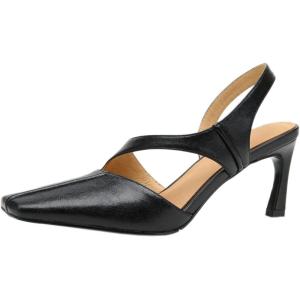 imageSHEMEE Womens Genuine Leather Heeled Sandals Pumps Stiletto High Heel Square Closed Toe Slip On Slingback Dress Sandal ShoesBlack