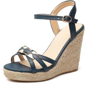 imageSHEMEE Womens Peep Toe Wedge Heels Sandals Stylish Platform High Heeled SandalsBlue