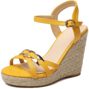 imageSHEMEE Womens Peep Toe Wedge Heels Sandals Stylish Platform High Heeled SandalsYellow