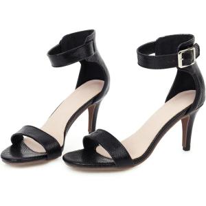imageSHEMEE Womens Summer Ankle Strap Kitten Heel Pump Sandals Stiletto High Heeled Round Open Toe Buckle ShoesBlack