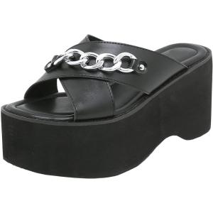 imageSHEMEE Womens Wedge Platform Slides Sandals Open Toe Goth Beach Slippers Black Punk Gothic High Heel Summer ShoesBlack