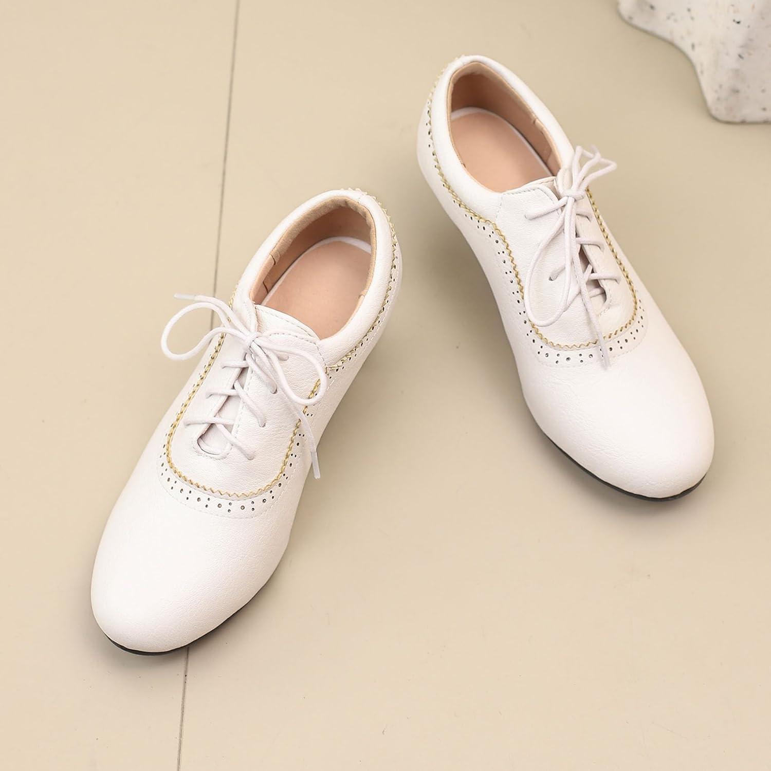imageSHEMEE Vintage Kitten Heels Oxford Pumps for Women Stacked Cone Heel Victorian Witch Shoes LaceUp Brogues Work Office ShoeWhite 501