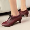 imageSHEMEE Vintage Kitten Heels Oxford Pumps for Women Stacked Cone Heel Victorian Witch Shoes LaceUp Brogues Work Office ShoeRed 501