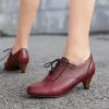 imageSHEMEE Vintage Kitten Heels Oxford Pumps for Women Stacked Cone Heel Victorian Witch Shoes LaceUp Brogues Work Office ShoeRed 502