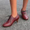 imageSHEMEE Vintage Kitten Heels Oxford Pumps for Women Stacked Cone Heel Victorian Witch Shoes LaceUp Brogues Work Office ShoeRed 502