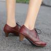 imageSHEMEE Vintage Kitten Heels Oxford Pumps for Women Stacked Cone Heel Victorian Witch Shoes LaceUp Brogues Work Office ShoeRed 503