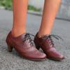 imageSHEMEE Vintage Kitten Heels Oxford Pumps for Women Stacked Cone Heel Victorian Witch Shoes LaceUp Brogues Work Office ShoeRed 503