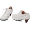 imageSHEMEE Vintage Kitten Heels Oxford Pumps for Women Stacked Cone Heel Victorian Witch Shoes LaceUp Brogues Work Office ShoeWhite 503