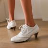 imageSHEMEE Vintage Kitten Heels Oxford Pumps for Women Stacked Cone Heel Victorian Witch Shoes LaceUp Brogues Work Office ShoeWhite 503