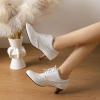 imageSHEMEE Vintage Kitten Heels Oxford Pumps for Women Stacked Cone Heel Victorian Witch Shoes LaceUp Brogues Work Office ShoeWhite 503