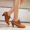 imageSHEMEE Vintage Kitten Heels Oxford Pumps for Women Stacked Cone Heel Victorian Witch Shoes LaceUp Brogues Work Office ShoeYellow 501