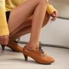 imageSHEMEE Vintage Kitten Heels Oxford Pumps for Women Stacked Cone Heel Victorian Witch Shoes LaceUp Brogues Work Office ShoeYellow 501