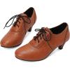 imageSHEMEE Vintage Kitten Heels Oxford Pumps for Women Stacked Cone Heel Victorian Witch Shoes LaceUp Brogues Work Office ShoeYellow 502