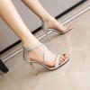 imageSHEMEE Womens Open Toe Sparkly Rhinestone High Heeled Sandals Shoes Summer Stiletto Heels Clear Transparent Strappy SandaliasSilver