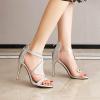 imageSHEMEE Womens Open Toe Sparkly Rhinestone High Heeled Sandals Shoes Summer Stiletto Heels Clear Transparent Strappy SandaliasSilver