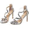 imageSHEMEE Womens Open Toe Sparkly Rhinestone High Heeled Sandals Shoes Summer Stiletto Heels Clear Transparent Strappy SandaliasSnakeskin