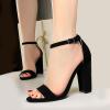 imageSHEMEE Womens Round Toe Chunky High Heel Pump Sandals Ankle Strap Buckle Block Heeled Summer ShoesBlack