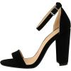 imageSHEMEE Womens Round Toe Chunky High Heel Pump Sandals Ankle Strap Buckle Block Heeled Summer ShoesBlack