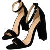 imageSHEMEE Womens Round Toe Chunky High Heel Pump Sandals Ankle Strap Buckle Block Heeled Summer ShoesBlack