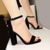 imageSHEMEE Womens Round Toe Chunky High Heel Pump Sandals Ankle Strap Buckle Block Heeled Summer ShoesBlack